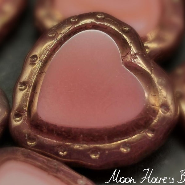 1 tableau taille COEUR 18 mm rose opaque légèrement rayé avec pendentif bronze perle focale PREMIUM