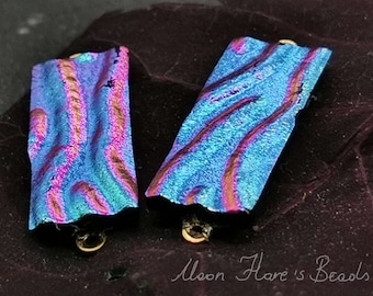 Dichroic Collection "Phantoms" - 2 Connectors Rectangles approx. 9 x 22 mm - Slim - Hypershift Blue-Purple-Pink - e.g. for earrings - Texture (DC_26)