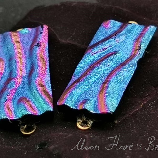 DICHROITIC COLLECTION "Phantoms" - 2 CONNECTORS rectangles approx. 9 x 22 mm - Slim - Hypershift Blue - Purple - Pink - e.g. f. Earrings - Texture (DC_26)