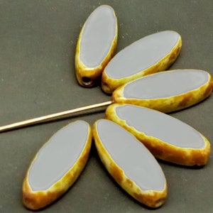 6 Bohemian SPINDLE 16 x 6 mm - Petals - Boat - Table-cut Glass Beads - Opaque Gray with Travertine - Pressed Beads - B_109