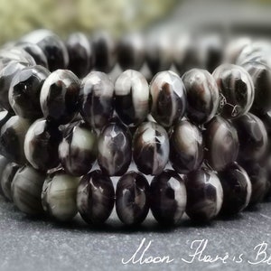 15 Bohemian Rondelles 7 x 4 mm - fire-polished - black, brown & beige - stylish beads - B_602