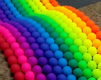 144 pcs. Bohemian NEON round glass beads 6 mm - hole 0.8 mm - matte - 12 colors as a BEAD SET - Luminous beads - Glow in UV - N_9