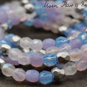 50 fire-polished beads 4 mm - color mix &quot;delicate flower&quot; - faceted trendy glass beads - metallic & opal (CZ_609)