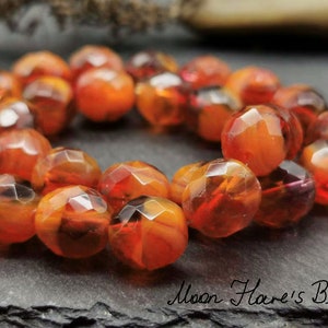 10 Fire-Polished Beads 10 mm - Glass Combination Raspberry Transparent & Orange Opal - Bohemian Faceted Glass Beads (CZ_596)