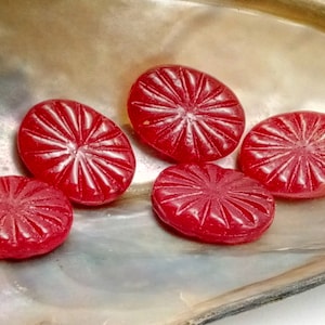 4 Bohemian glass beads 18 x 12 mm - Oval - Flowers - pressed - Red opal (91250) - Coins - original Czech beads - Boho