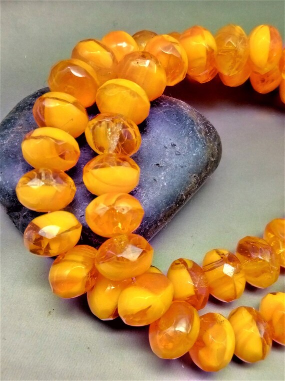 10 Bohemian Glass Beads 6 X 9 Mm Fire Polished Rondelle Orange Opaque and Transparent Faceted Rare Color Czech Beads Etsy