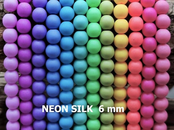 12 NEON SILK Colors Round Beads 6 Mm as a Set of 144 Pieces 12