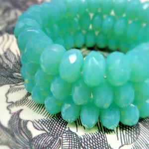 10 Bohemian glass beads 4 x 7 mm - fire-polished rondelle - light turquoise opal - translucent - faceted - original Czech beads