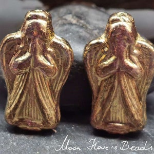 2 GOLDEN ANGELS 23 x 13 mm - Antique Gold - Double-Sided - Large Glass Beads with Fine Details - Pendant - Original Czech Beads (CZ_604)