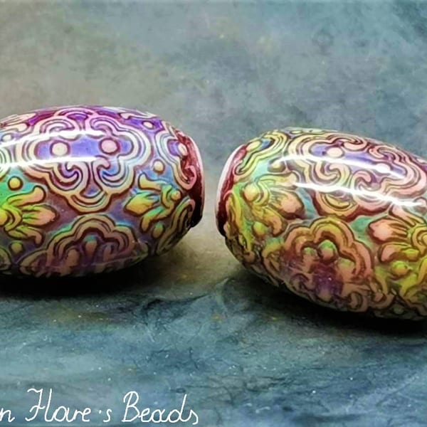 1 liquid crystal bead 22 x 13 mm large hole 3.2 mm - "Persian Beauty" - modern technologies handcrafted - color change - import from the USA