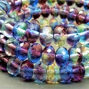 10 fine Bohemian glass beads 4 x 7 mm - multicolored glass combination - fire-polished rondelle - faceted - transparent - Czech beads
