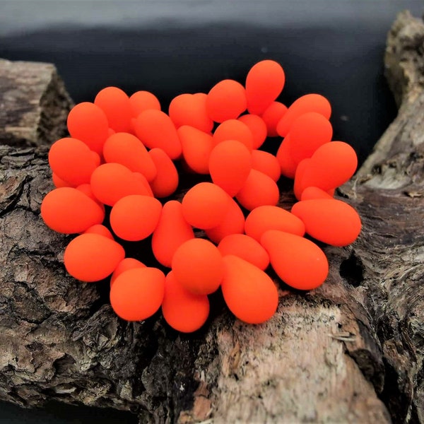 20 NEON Orange Tropfen 9x6mm - Birne Tear Drop - Opak neon orange - matt gefrostet - Böhmische Glasperlen - Glastropfen - Tränen - UV-AKTIV
