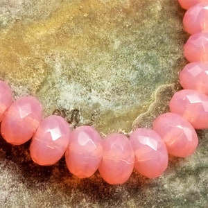 10 Bohemian glass beads 4 x 7 mm - fire-polished rondelle - pink opal - faceted - Czech beads (CZ_197)