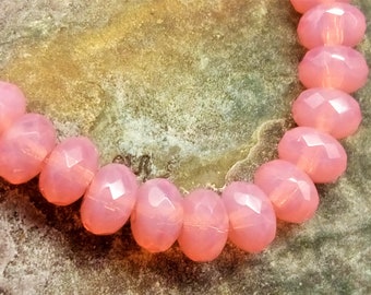 10 Czech Glass Beads 4 x 7 mm - Fire Polished Rondelle - Pink Opal - Faceted - Czech Beads (CZ_197)