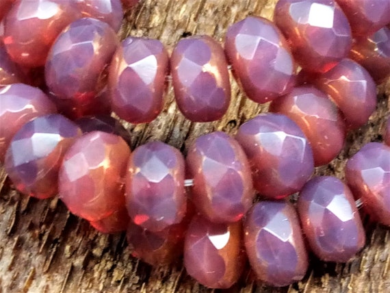 Lot De 20 Perles Facettes Bohème - 8mm Opaque Violet Or - Précieuses Et Neuves