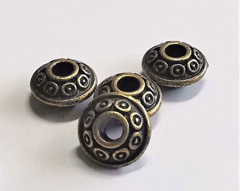 30 intermediate beads 6.5 x 3.5 mm - color antique bronze - alloy - discs - spacers - hole 1.5 mm - rondelle - versatile - metal beads