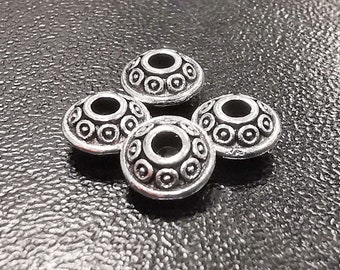 30 intermediate beads 6.5 x 3.5 mm - color silver - alloy - discs - spacers - hole 1.5 mm - rondelle - versatile - metal beads