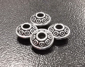 30 spacer beads 6.5 x 3.5 mm - silver color - alloy - discs - spacers - 1.5 mm hole - rondelles - versatile use - metal beads - M_35