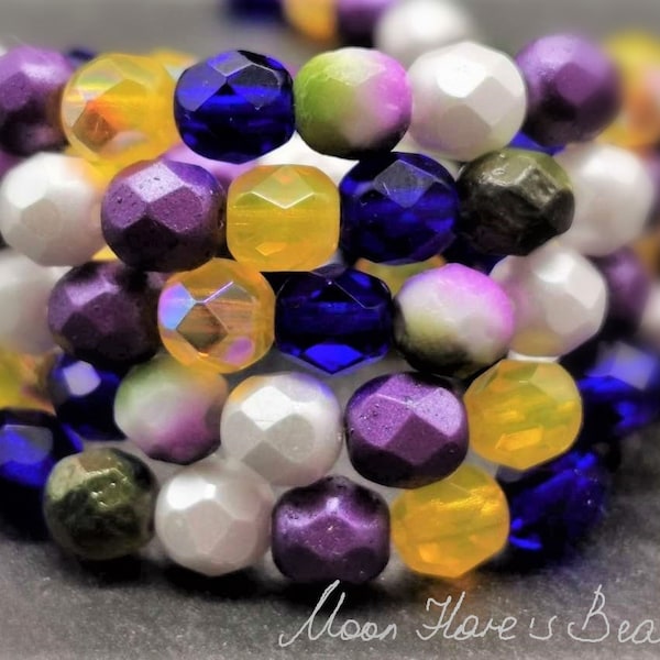 25 BOULES POLI AU FEU 6 mm - mélange de couleurs "PENSÉES" - perles de verre à facettes - perles tendances - perle, opale, gravée etc. (CZ_597)