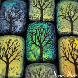 2, 4 o 6 rectángulos de tatuaje láser de 18 x 12 mm con cuentas de árbol de invierno - Azabache con AB - Grabados - PREMIUM - Coleccionables - extremadamente raros - B_1034*