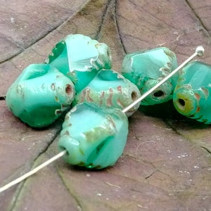5 Bohemian glass beads FAS Bicone 10 x 8 mm - Aqua Green and Turquoise Green with Picasso finish - Antique - Fire polished - Lantern - B_299