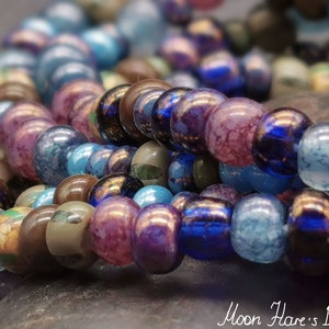 95+ pcs - 6/0 - 7/0 Seed Beads Mix - EDEN LILAC - Striped - Purple, Blue, Olive - 10 inch strand - approx. 25 cm - R_41*