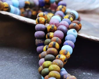 95+ pcs - 6/0 Seed Beads Mix - EDEN LILAC - Matte - Striped - Purple, Blue, Olive, Brown - Strand approx. 25 cm - R_69*