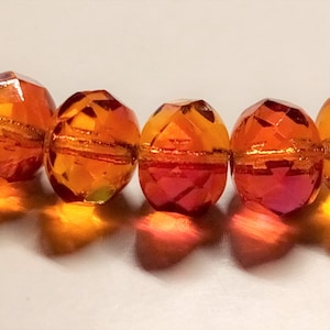 10 Bohemian glass beads 6 x 9 mm - combination Amethyst + Topaz - fire-polished rondelle - faceted - transparent - Czech beads