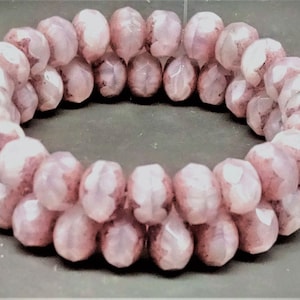 10 Bohemian glass beads 6 x 9 mm - fire-polished rondelle - pale pink moonlight with bronze - faceted - premium quality - Czech beads