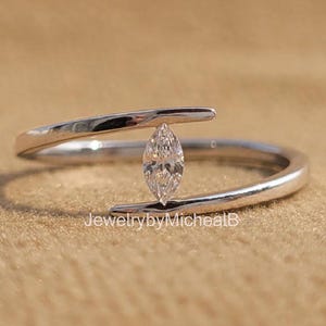 Bypass Set Marquise Lab Grown Diamond Wedding Ring, 14K Gold Statement Engagement Ring, Dainty Minimalist Promise Ring, Gift For Her