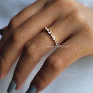 Lab Grown Diamond Half Eternity Band Round Marquise 14K Gold Stackable ...