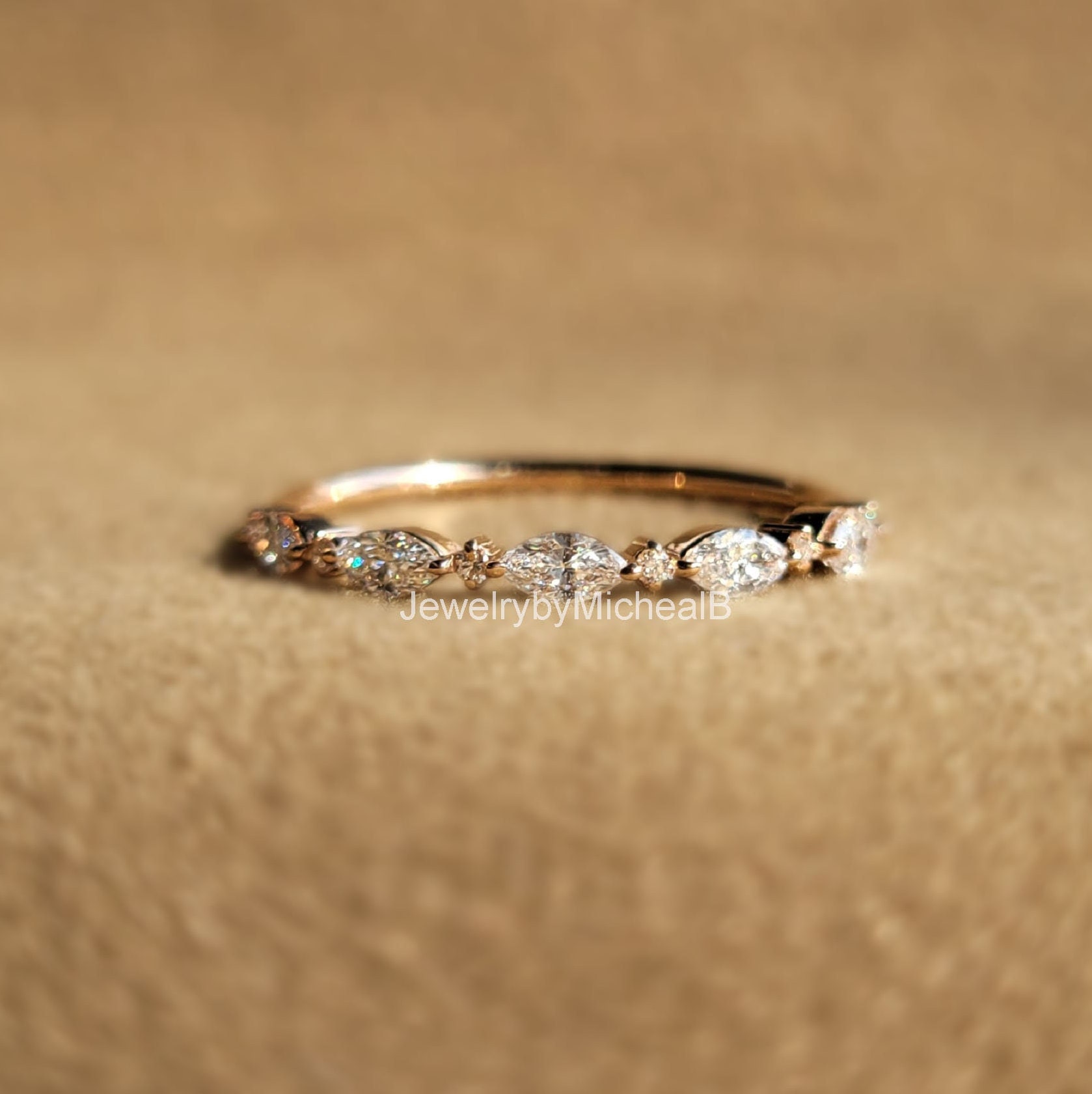 Lab Grown Diamond Half Eternity Band Round Marquise 14K Gold Stackable ...