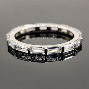Baguette Cut Moissanite Engagement Band, 14K  White Gold Full Eternity Stackable Wedding Band, Minimalist Matching Bridal Band, Gift For Her