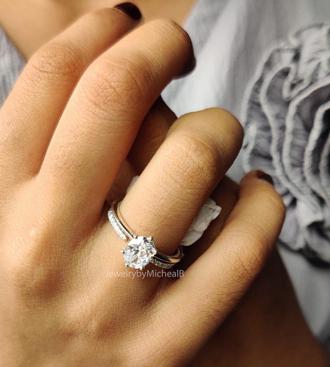 1 Caret Oval Diamond Engagement Ring, Diamond Accent Ring, 14K Gold ...