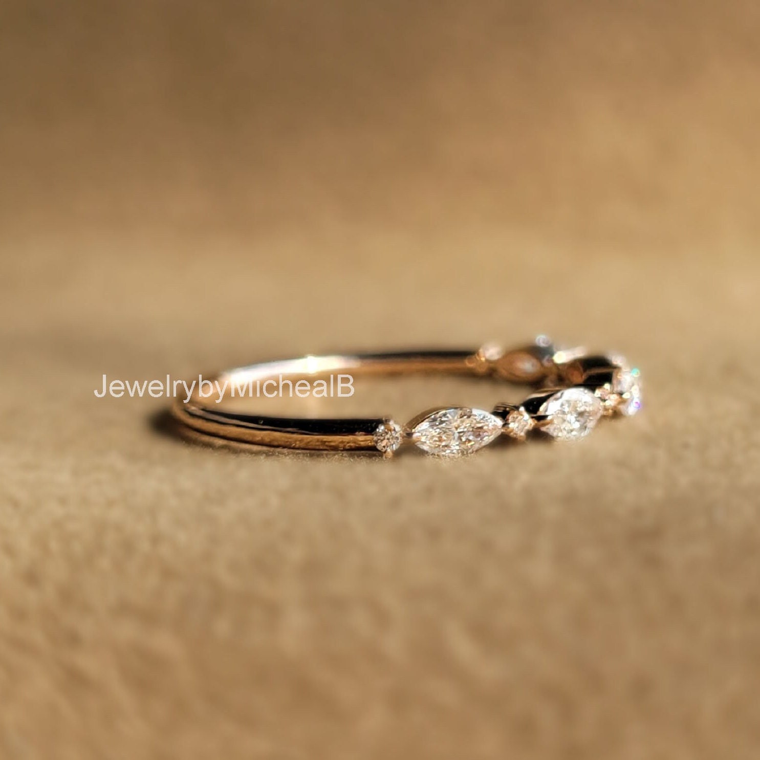 Lab Grown Diamond Half Eternity Band Round Marquise 14K Gold Stackable ...