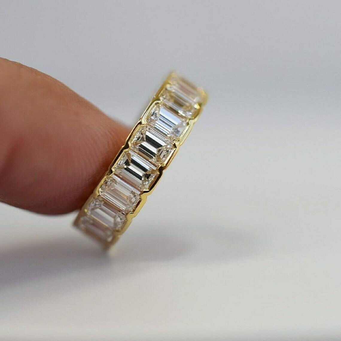 14K Gold Eternity Ring Emerald Cut Full Eternity Band 6 Carat Etsy