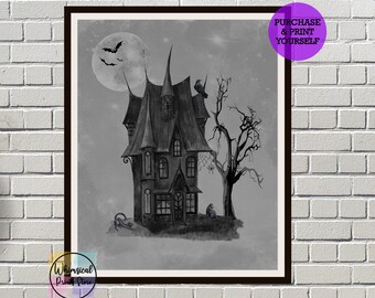Halloween -Haunted House - Spooky House - Wall Art - Printable - Digital File