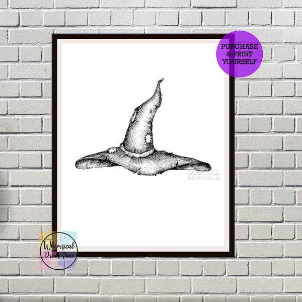 Halloween  Witch Hat Digital Print - Halloween Wall Art - Witch Hat- Sketch -Printable Halloween Sign-Download and Print -