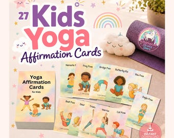 Kids Yoga Affirmation Cards  | 27 Positive Poses for Children | Instant Digital Download