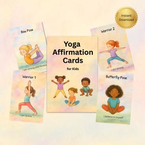 Enfants fantaisistes | Cartes d'affirmation de yoga pour enfants imprimables | 27 poses positives pour les enfants | Téléchargement numérique instantané