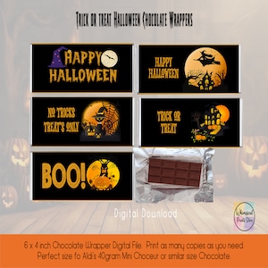 Halloween Schokoladenverpackung Bundle, Halloween Candy Bar Wrapper, Perfekte Größe für Aldi Mini Schokolade oder Schokolade ähnlicher Größe.