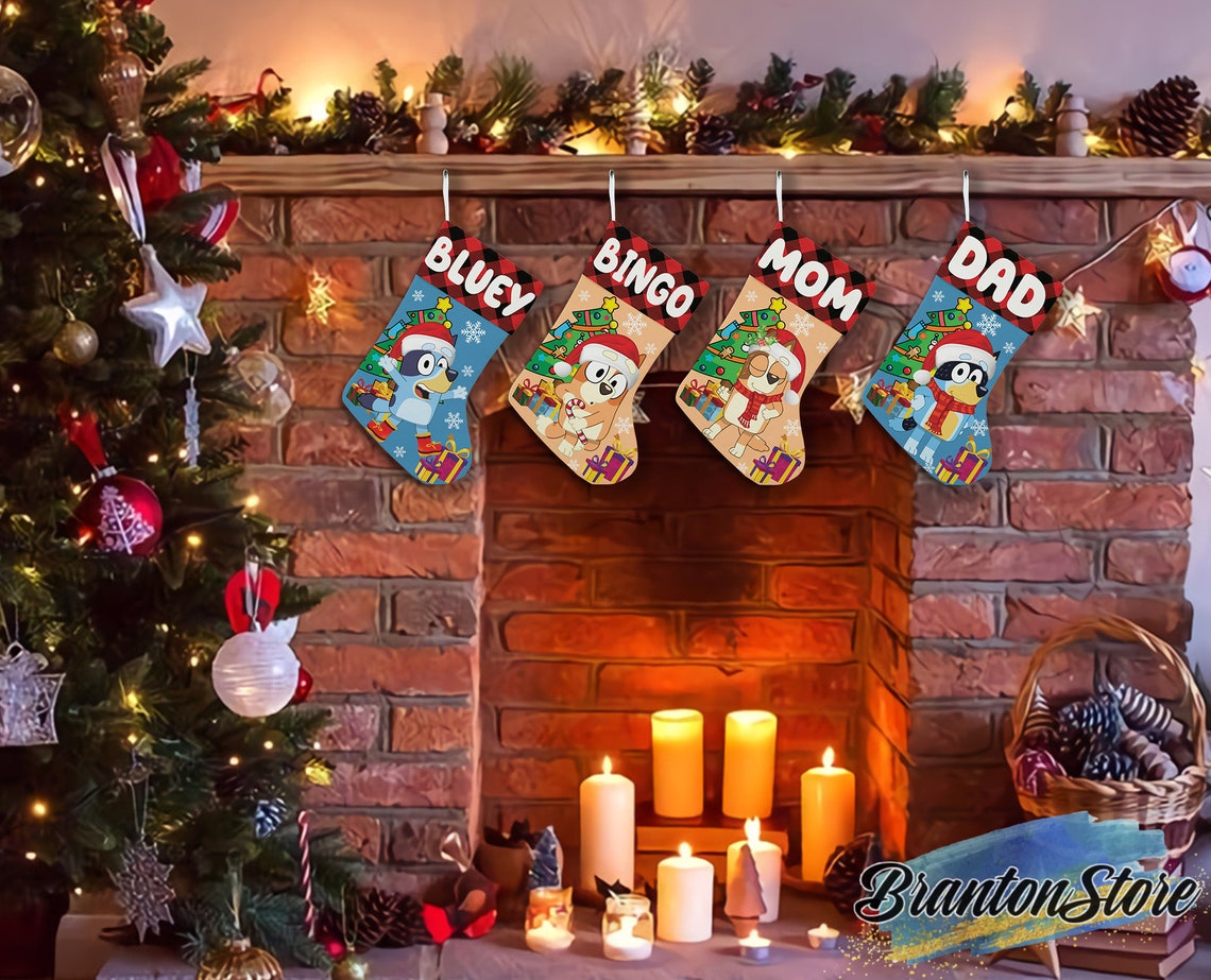 Personalized Bluey Christmas Stocking Bluey Family Stocking Etsy Christmas Family Stockings