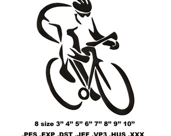 Embroidery Designs Fast Cyclist.  Files with design for machine embroidery. Format pes vp3 jef Hus dst exp xxx. 8 sizes. Digital product!