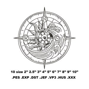 Compass Sea Embroidery Design – Machine Stitch File (pes, dst, jef, hus, vp3, xxx, exp)