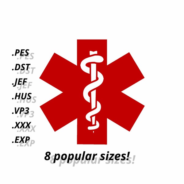 Medical symbol 3. Files with design for machine embroidery. Format pes vp3 jef Hus dst exp xxx. 9 sizes. Digital product!