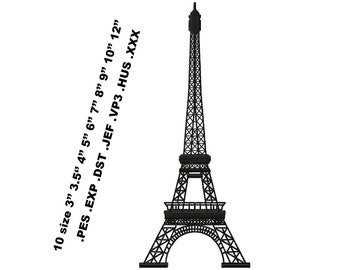Embroidery design Eiffel Tower. Files with design for machine embroidery. Format pes vp3 jef Hus dst exp xxx. 10 sizes. Digital product!