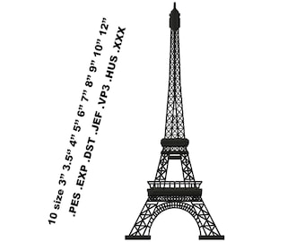 Embroidery design Eiffel Tower. Files with design for machine embroidery. Format pes vp3 jef Hus dst exp xxx. 10 sizes. Digital product!