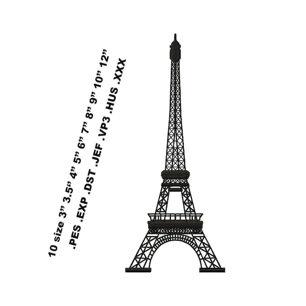 Embroidery design Eiffel Tower. Files with design for machine embroidery. Format pes vp3 jef Hus dst exp xxx. 10 sizes. Digital product!