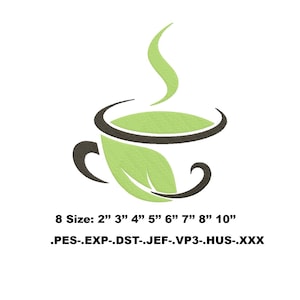 Cup of tea. Files with design for machine embroidery. Format pes vp3 jef Hus dst exp xxx. 8 sizes. Digital product. Download!
