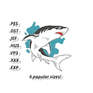Shark, Fichiers avec design pour broderie à la machine. Format pes vp3 jef Hus dst exp xxx. 8 tailles. Produit numérique. Télécharger!